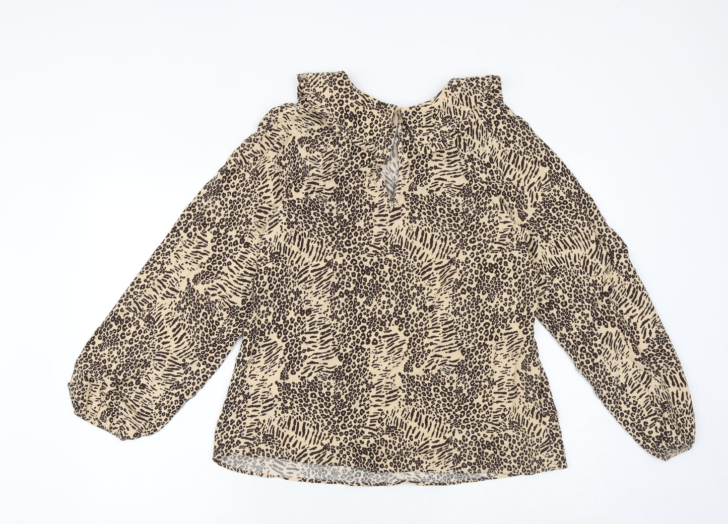 Marks and Spencer Womens Brown Animal Print Viscose Basic Blouse Size 12 Collared - Leopard Print