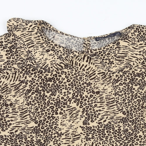 Marks and Spencer Womens Brown Animal Print Viscose Basic Blouse Size 12 Collared - Leopard Print