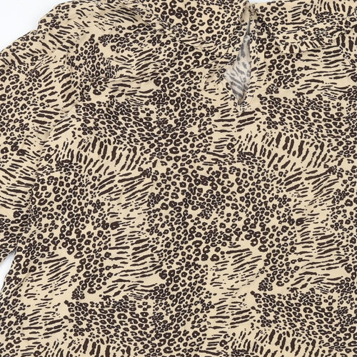 Marks and Spencer Womens Brown Animal Print Viscose Basic Blouse Size 12 Collared - Leopard Print