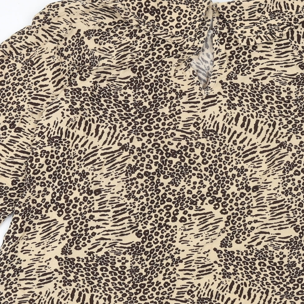 Marks and Spencer Womens Brown Animal Print Viscose Basic Blouse Size 12 Collared - Leopard Print