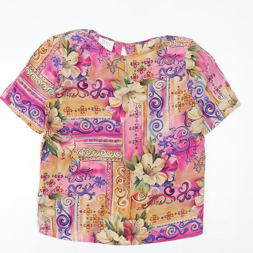Tess Womens Multicoloured Geometric Silk Basic Blouse Size M Round Neck