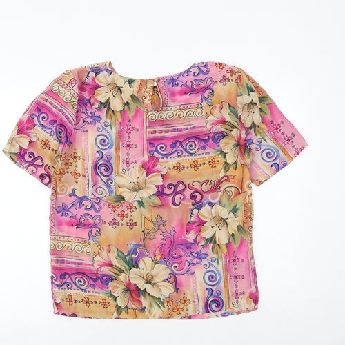 Tess Womens Multicoloured Geometric Silk Basic Blouse Size M Round Neck