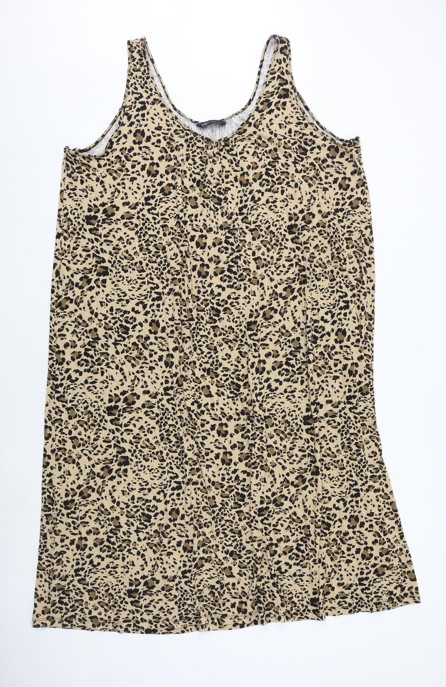 Marks and Spencer Womens Brown Animal Print Viscose Tank Dress Size 22 Round Neck Pullover - Leopard Pattern
