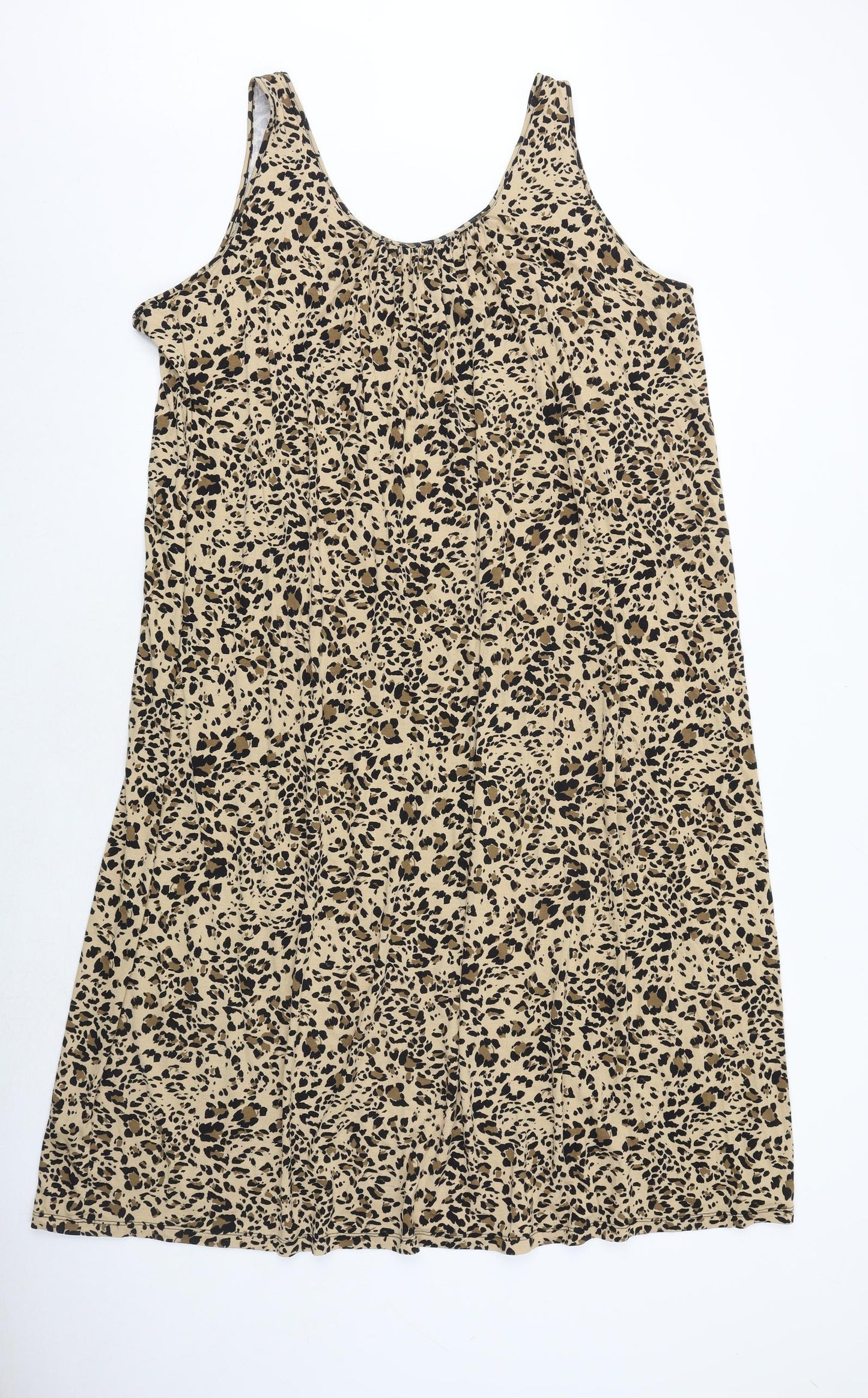 Marks and Spencer Womens Brown Animal Print Viscose Tank Dress Size 22 Round Neck Pullover - Leopard Pattern