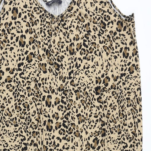 Marks and Spencer Womens Brown Animal Print Viscose Tank Dress Size 22 Round Neck Pullover - Leopard Pattern