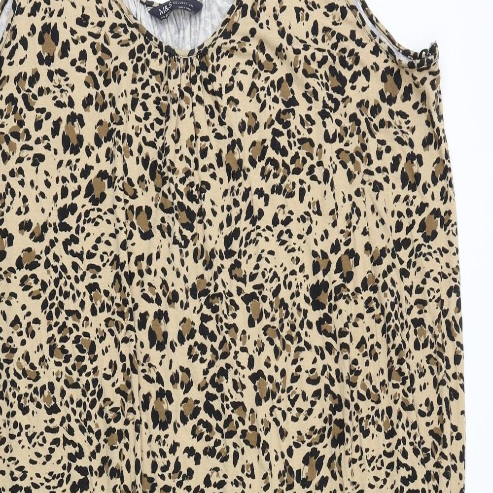 Marks and Spencer Womens Brown Animal Print Viscose Tank Dress Size 22 Round Neck Pullover - Leopard Pattern