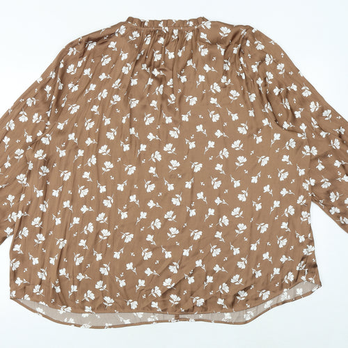 Marks and Spencer Womens Brown Floral Polyester Basic Blouse Size 24 V-Neck