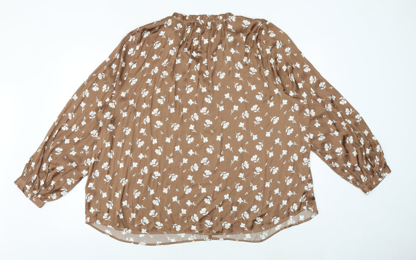Marks and Spencer Womens Brown Floral Polyester Basic Blouse Size 24 V-Neck