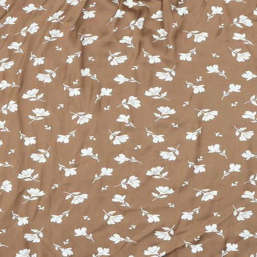 Marks and Spencer Womens Brown Floral Polyester Basic Blouse Size 24 V-Neck