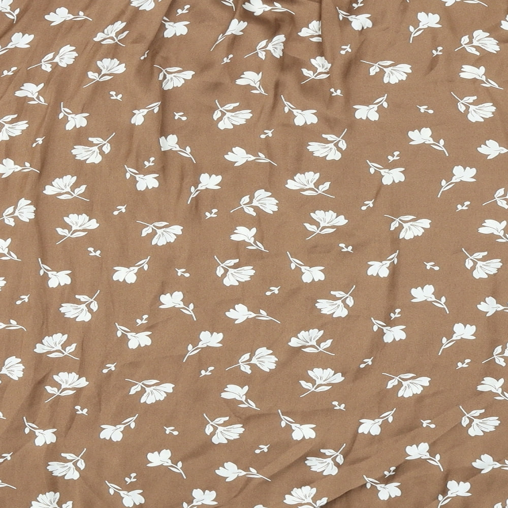 Marks and Spencer Womens Brown Floral Polyester Basic Blouse Size 24 V-Neck