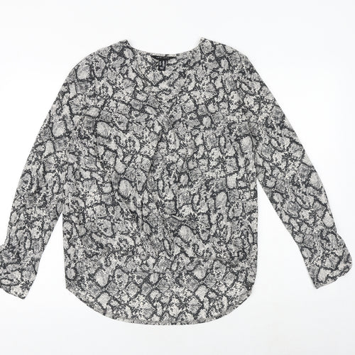 New Look Womens Grey Animal Print Polyester Basic Blouse Size 10 V-Neck - Snake Print
