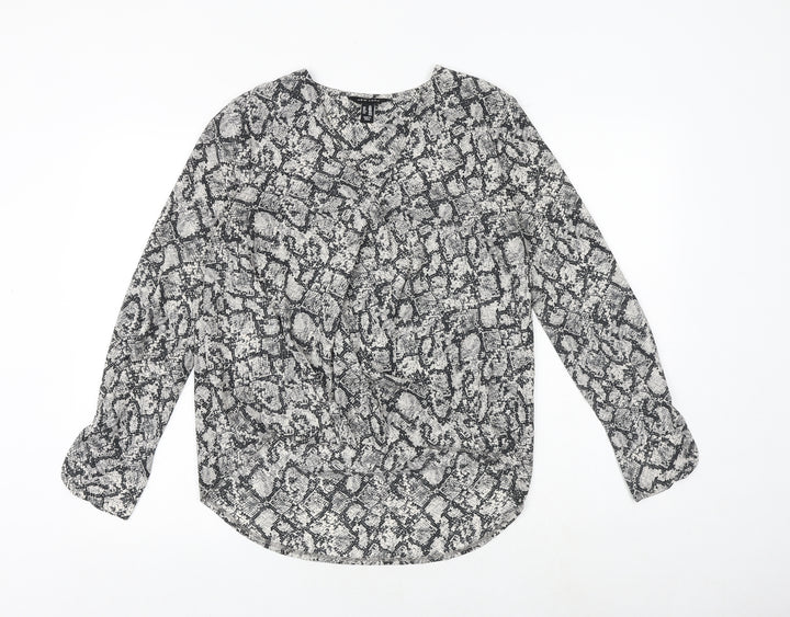 New Look Womens Grey Animal Print Polyester Basic Blouse Size 10 V-Neck - Snake Print