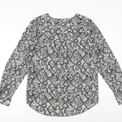 New Look Womens Grey Animal Print Polyester Basic Blouse Size 10 V-Neck - Snake Print
