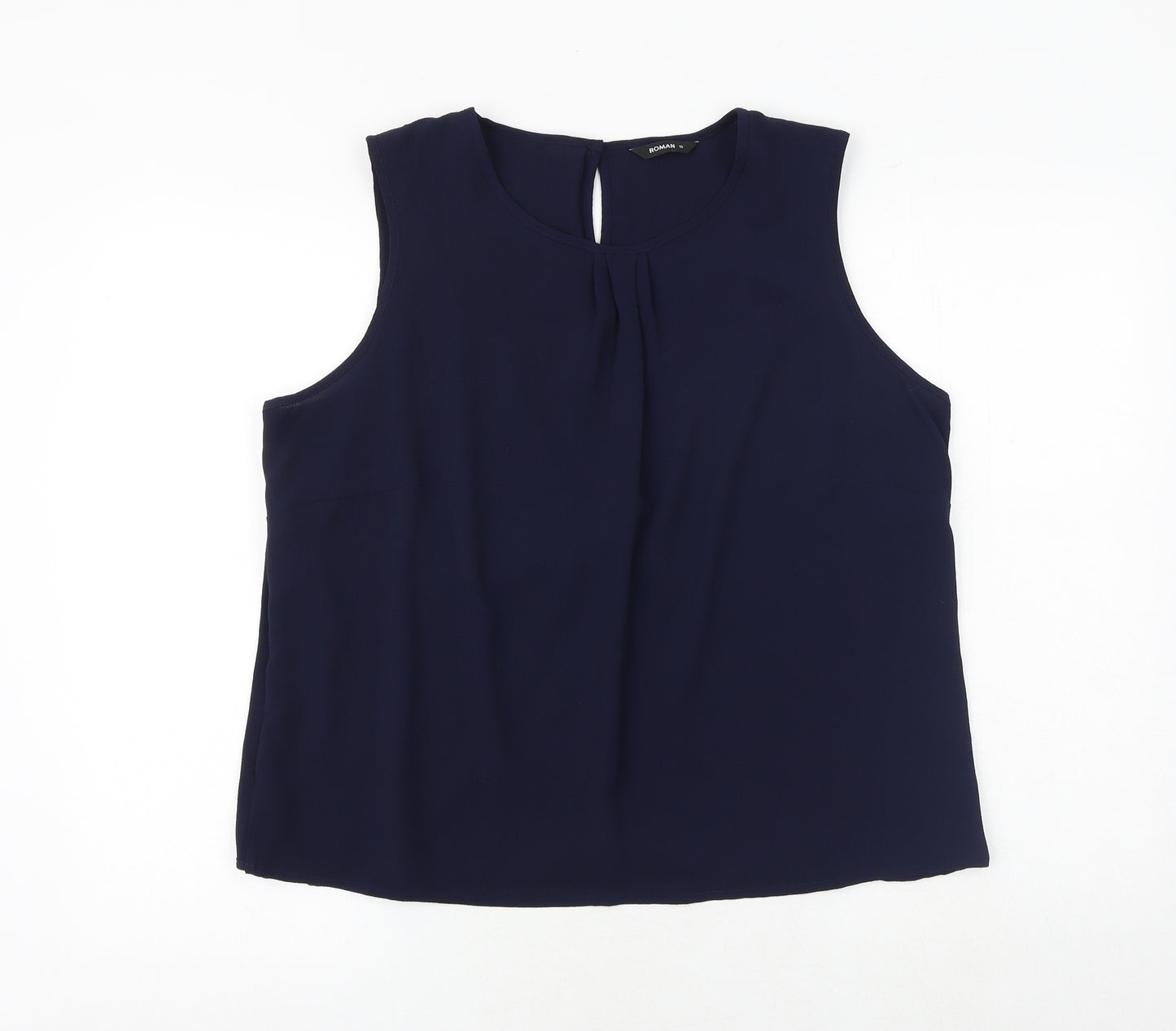 Roman Womens Blue Polyester Basic Blouse Size 18 Boat Neck - Front Pleat Detail