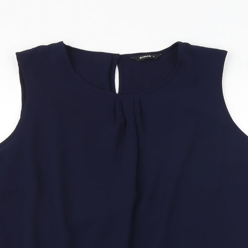 Roman Womens Blue Polyester Basic Blouse Size 18 Boat Neck - Front Pleat Detail
