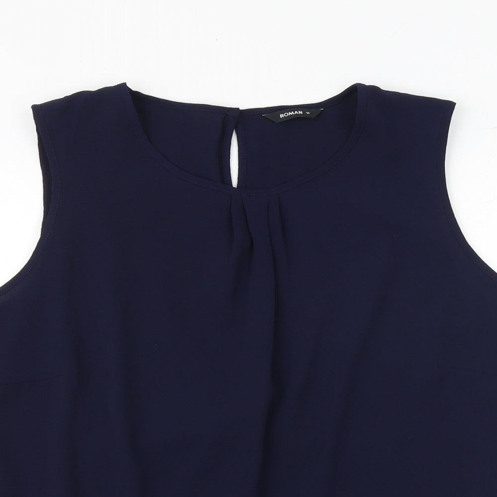 Roman Womens Blue Polyester Basic Blouse Size 18 Boat Neck - Front Pleat Detail