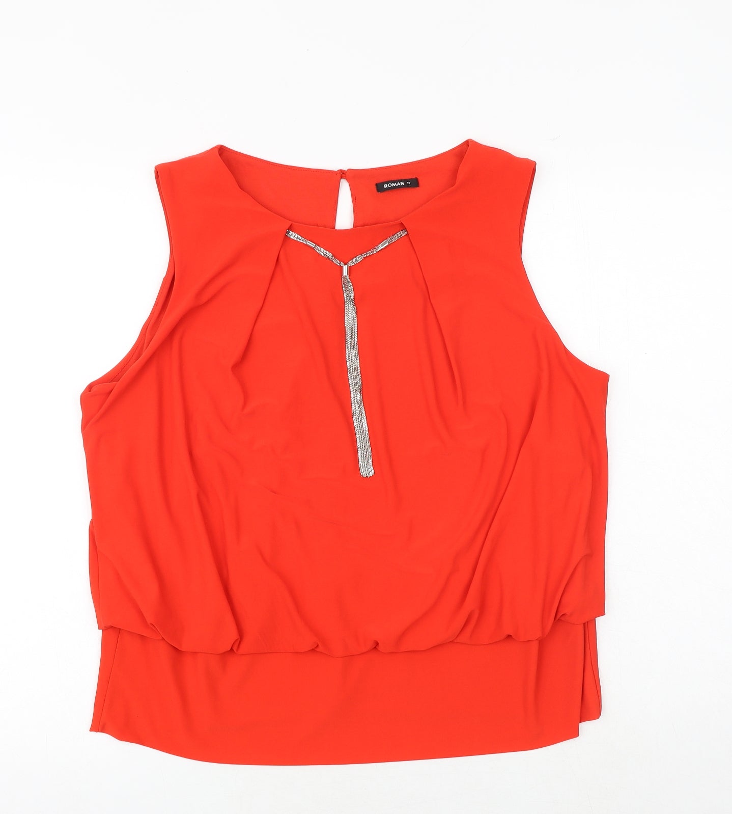 Roman Womens Red Polyester Basic Blouse Size 18 Boat Neck - Chain Detail