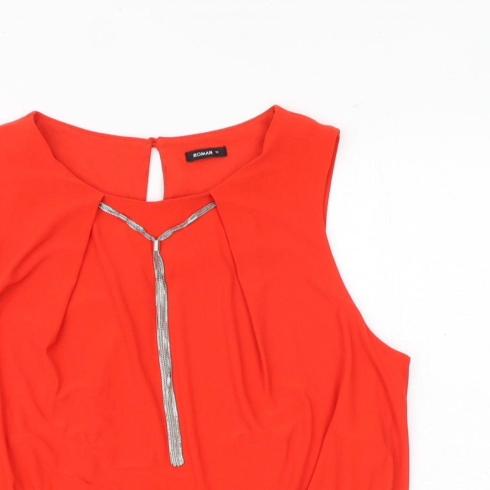 Roman Womens Red Polyester Basic Blouse Size 18 Boat Neck - Chain Detail