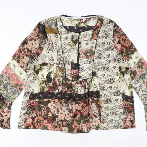 Zara Womens Multicoloured Paisley Polyester Basic Blouse Size XL Round Neck - Flute Sleeve