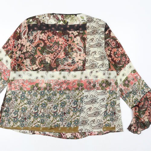 Zara Womens Multicoloured Paisley Polyester Basic Blouse Size XL Round Neck - Flute Sleeve
