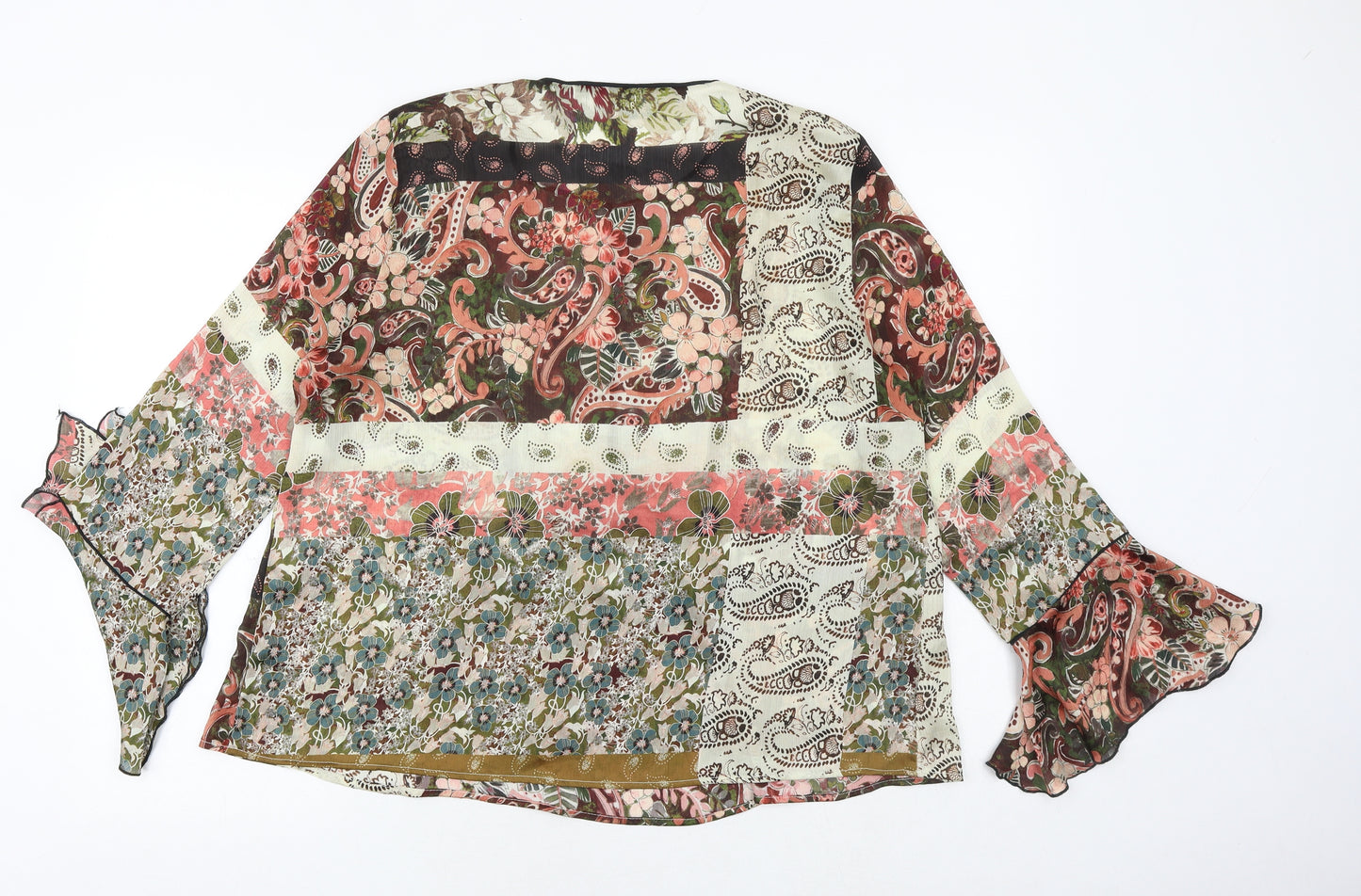 Zara Womens Multicoloured Paisley Polyester Basic Blouse Size XL Round Neck - Flute Sleeve