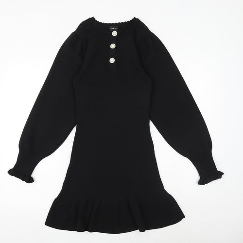 River Island Womens Black Polyester Skater Dress Size 12 Round Neck Pullover