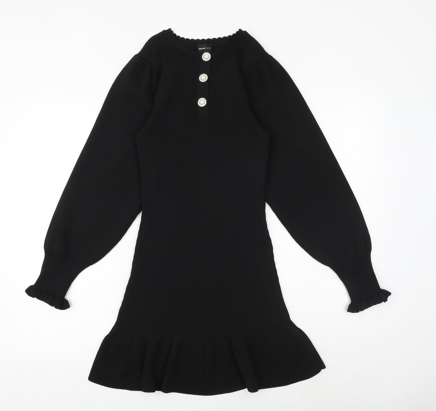 River Island Womens Black Polyester Skater Dress Size 12 Round Neck Pullover