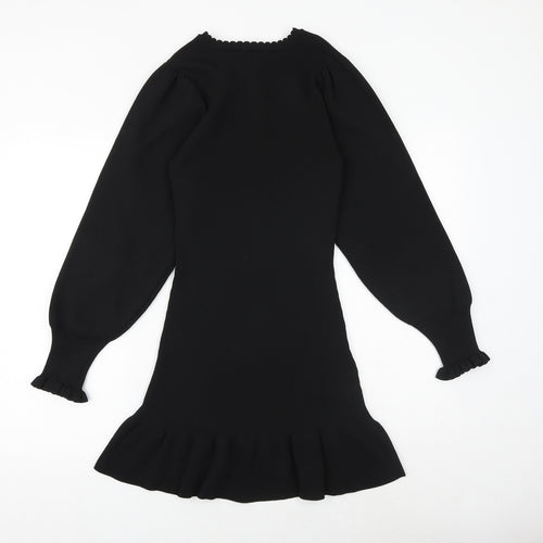 River Island Womens Black Polyester Skater Dress Size 12 Round Neck Pullover