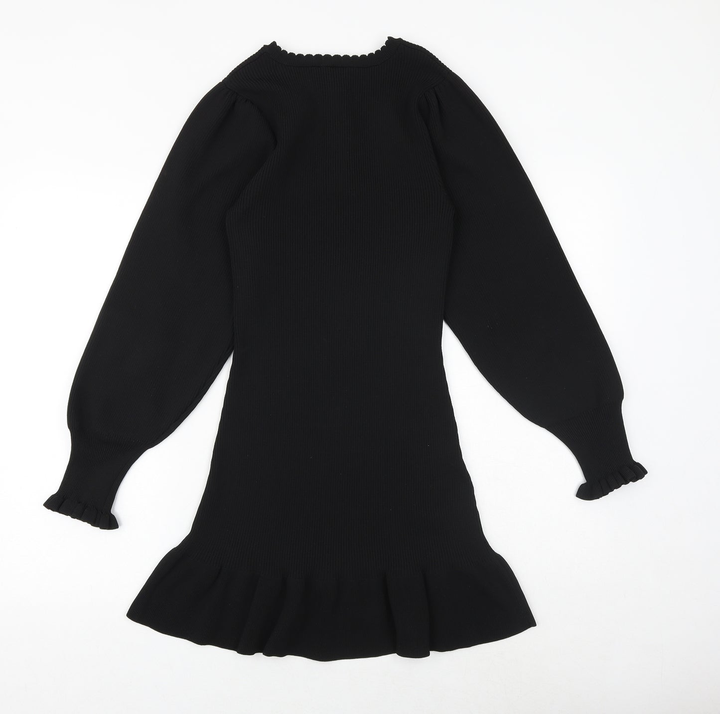 River Island Womens Black Polyester Skater Dress Size 12 Round Neck Pullover