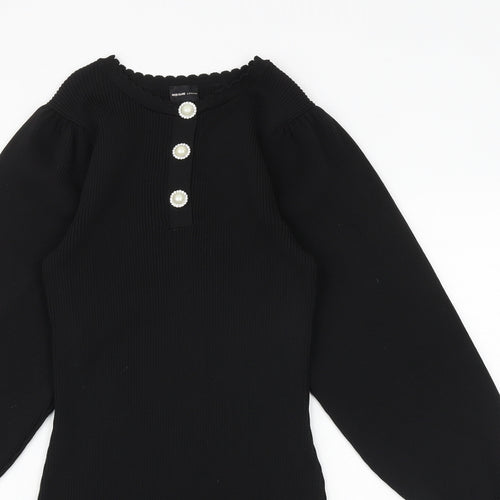 River Island Womens Black Polyester Skater Dress Size 12 Round Neck Pullover