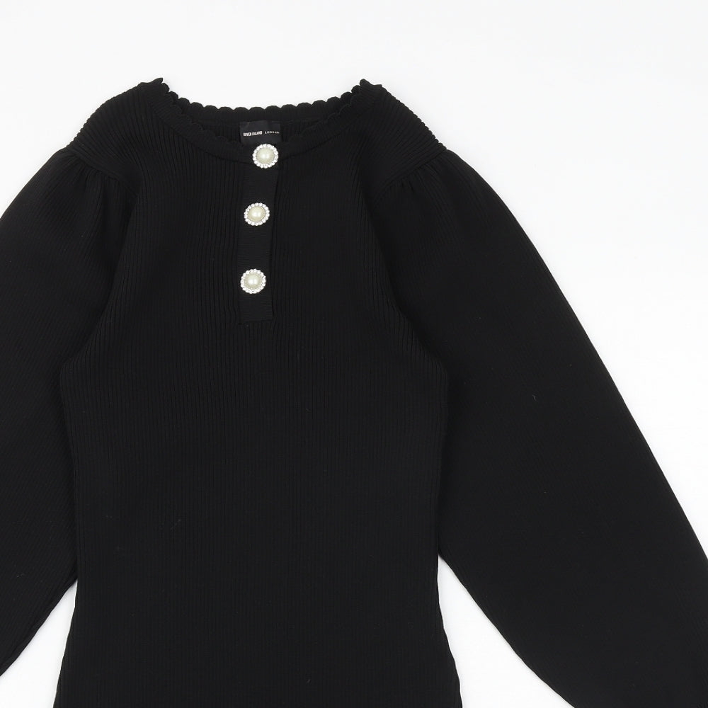 River Island Womens Black Polyester Skater Dress Size 12 Round Neck Pullover