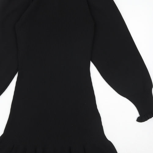 River Island Womens Black Polyester Skater Dress Size 12 Round Neck Pullover