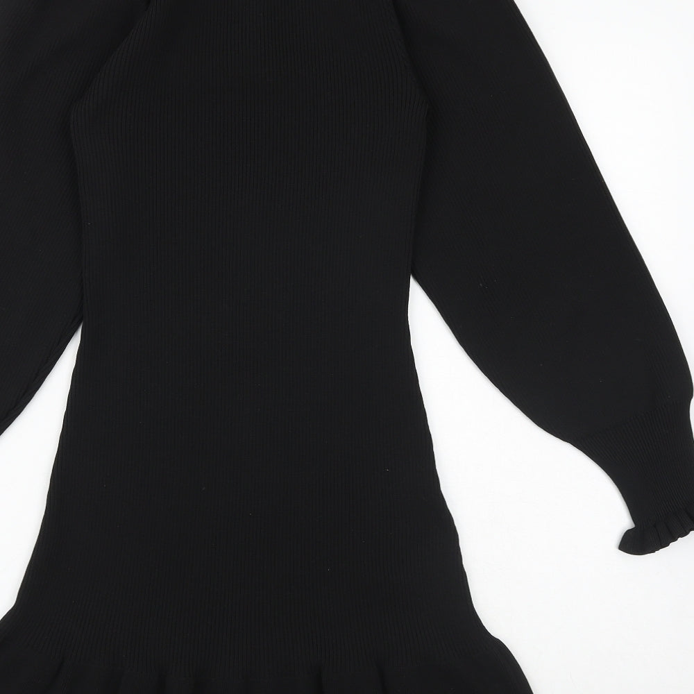 River Island Womens Black Polyester Skater Dress Size 12 Round Neck Pullover