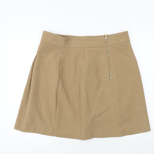 Marks and Spencer Womens Brown Polyester A-Line Skirt Size 16 Zip