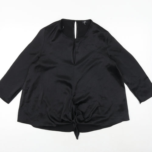 River Island Womens Black Polyester Basic Blouse Size 6 Round Neck - Tie Front Detail