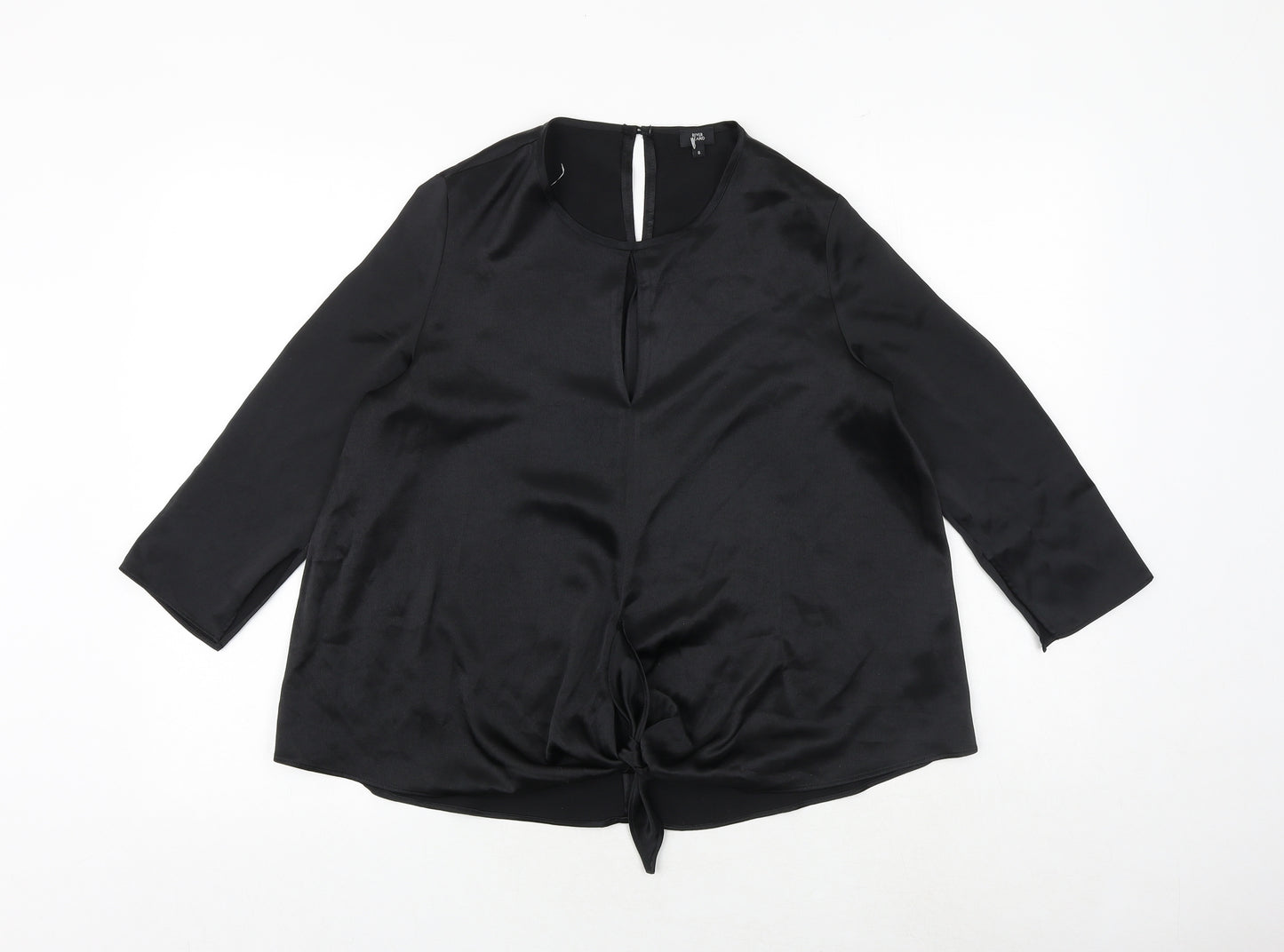 River Island Womens Black Polyester Basic Blouse Size 6 Round Neck - Tie Front Detail