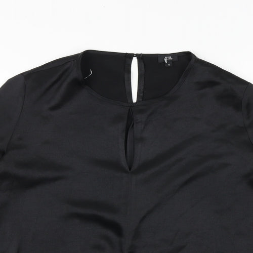 River Island Womens Black Polyester Basic Blouse Size 6 Round Neck - Tie Front Detail