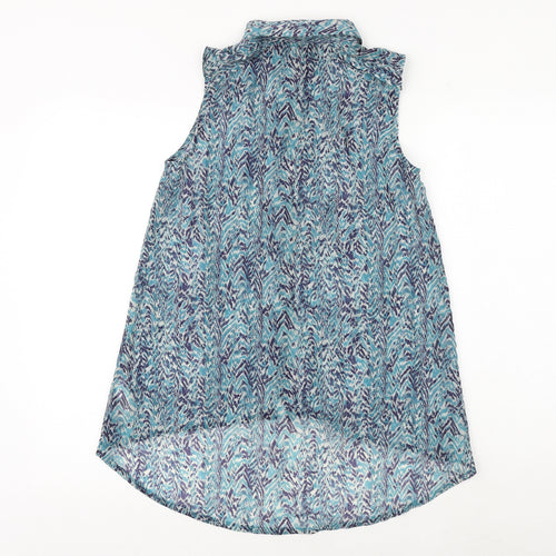 H&M Womens Blue Geometric Polyester Basic Button-Up Size 6 Collared