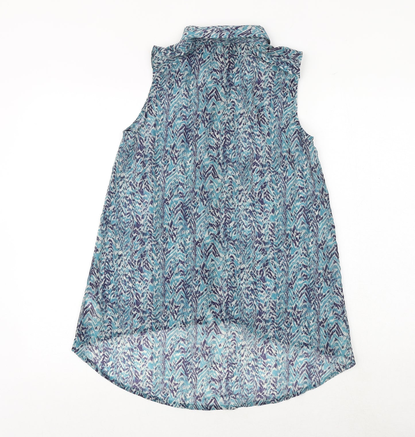 H&M Womens Blue Geometric Polyester Basic Button-Up Size 6 Collared