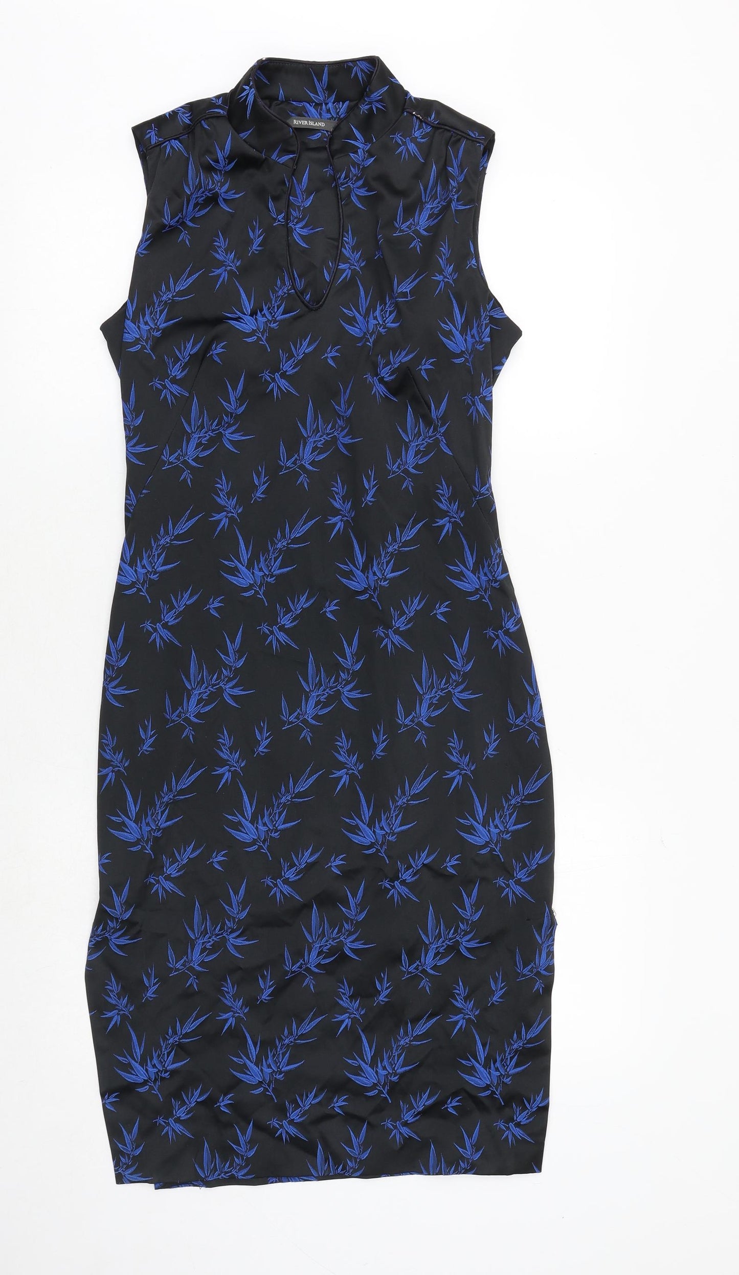 River Island Womens Black Geometric Polyester A-Line Size 10 V-Neck Pullover