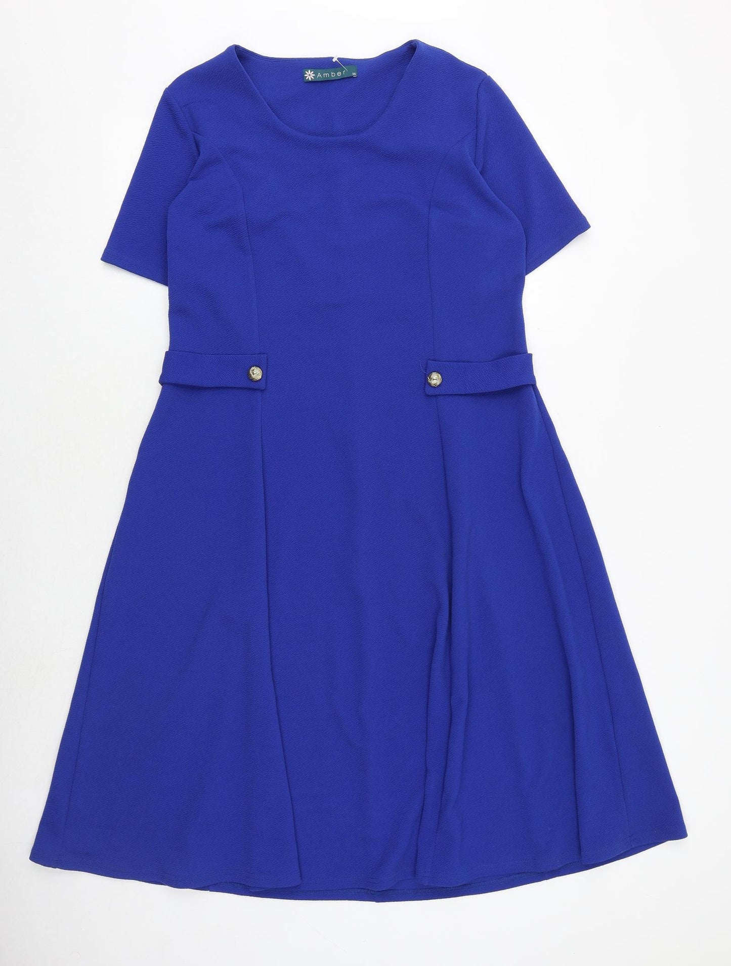 Amber Womens Blue Polyester Trapeze & Swing Size 16 Round Neck Pullover