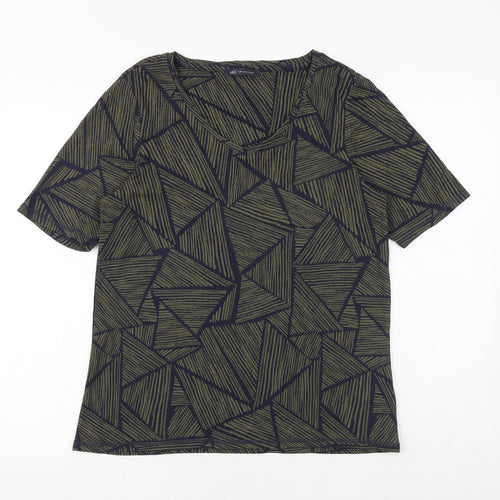 Marks and Spencer Womens Blue Geometric 100% Cotton Basic T-Shirt Size 18 Round Neck
