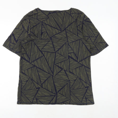 Marks and Spencer Womens Blue Geometric 100% Cotton Basic T-Shirt Size 18 Round Neck