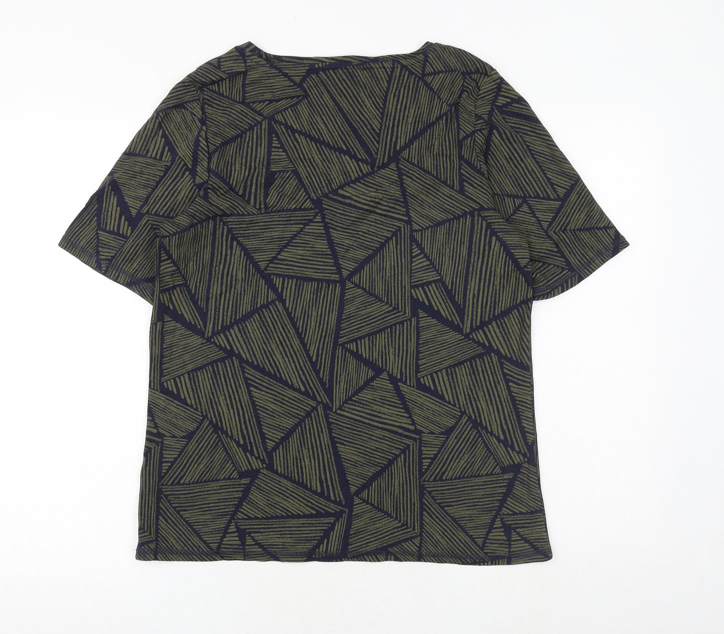 Marks and Spencer Womens Blue Geometric 100% Cotton Basic T-Shirt Size 18 Round Neck