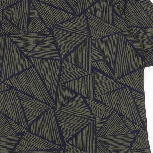 Marks and Spencer Womens Blue Geometric 100% Cotton Basic T-Shirt Size 18 Round Neck