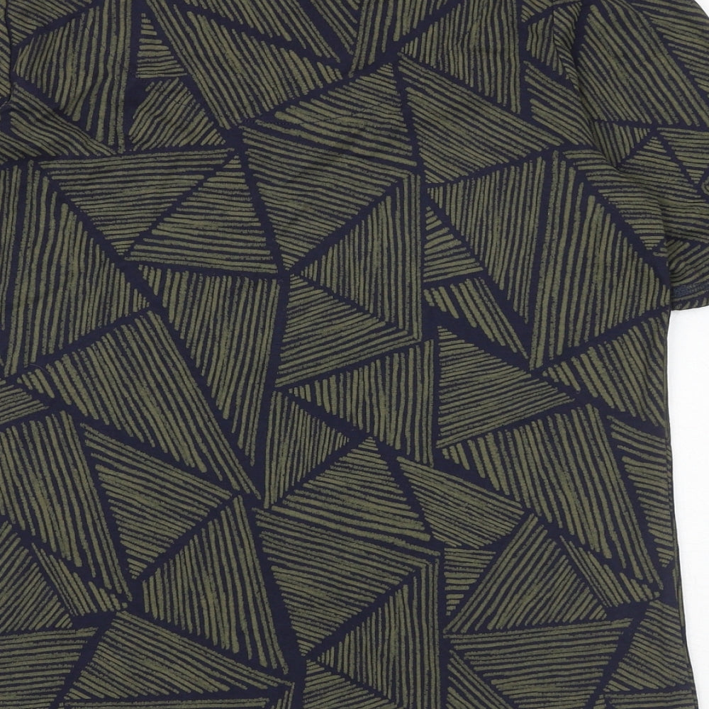 Marks and Spencer Womens Blue Geometric 100% Cotton Basic T-Shirt Size 18 Round Neck