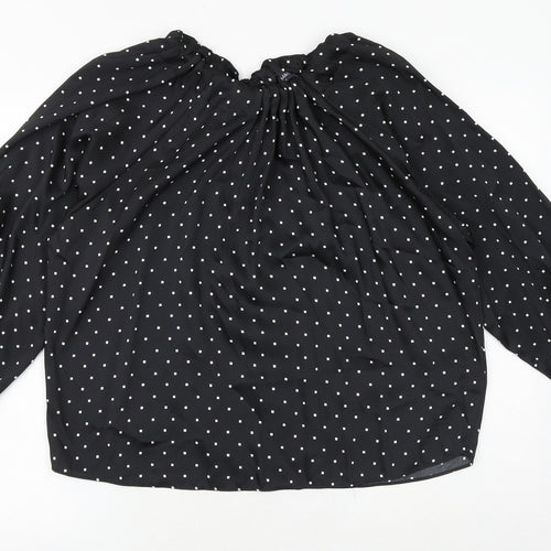 Marks and Spencer Womens Black Polka Dot Polyester Basic Blouse Size 8 Round Neck