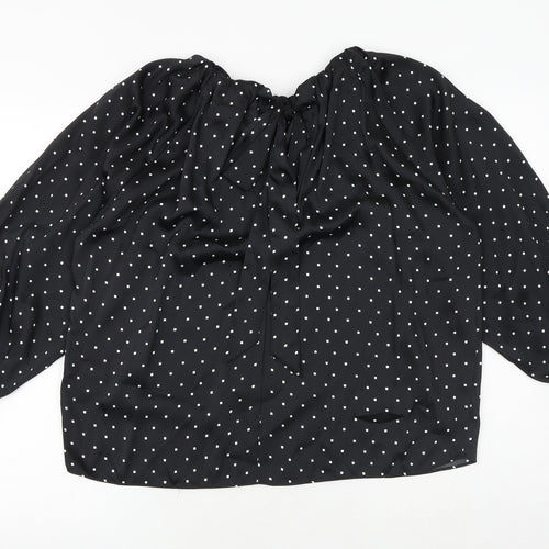 Marks and Spencer Womens Black Polka Dot Polyester Basic Blouse Size 8 Round Neck
