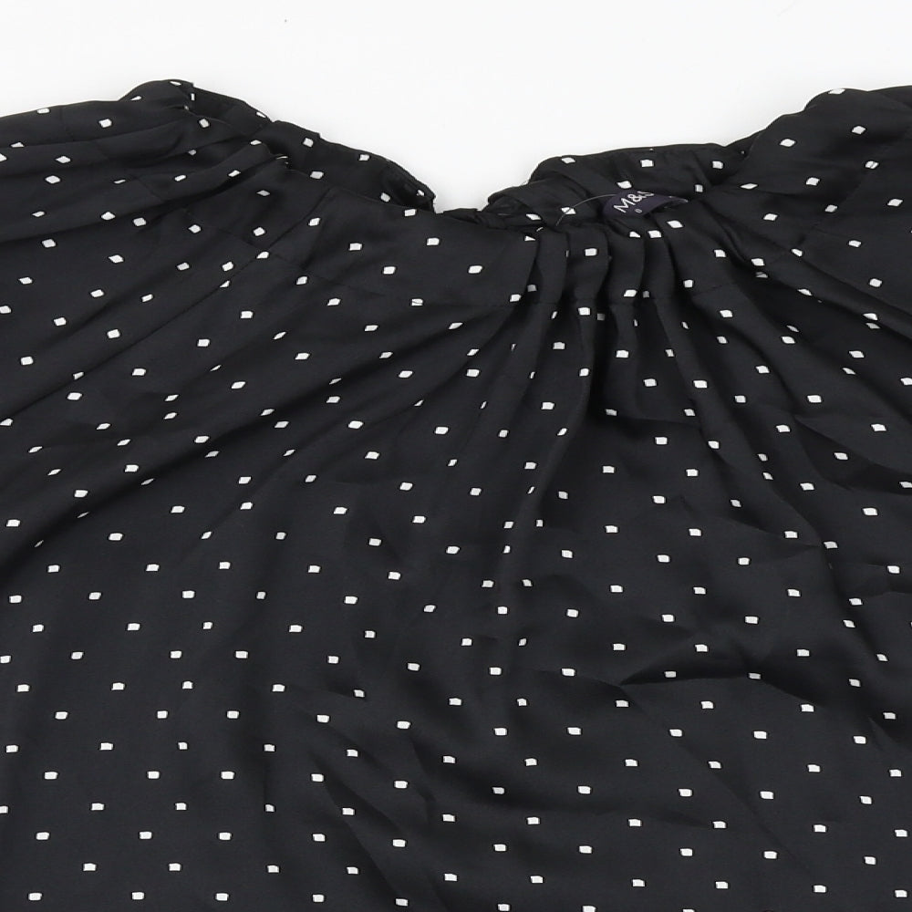Marks and Spencer Womens Black Polka Dot Polyester Basic Blouse Size 8 Round Neck