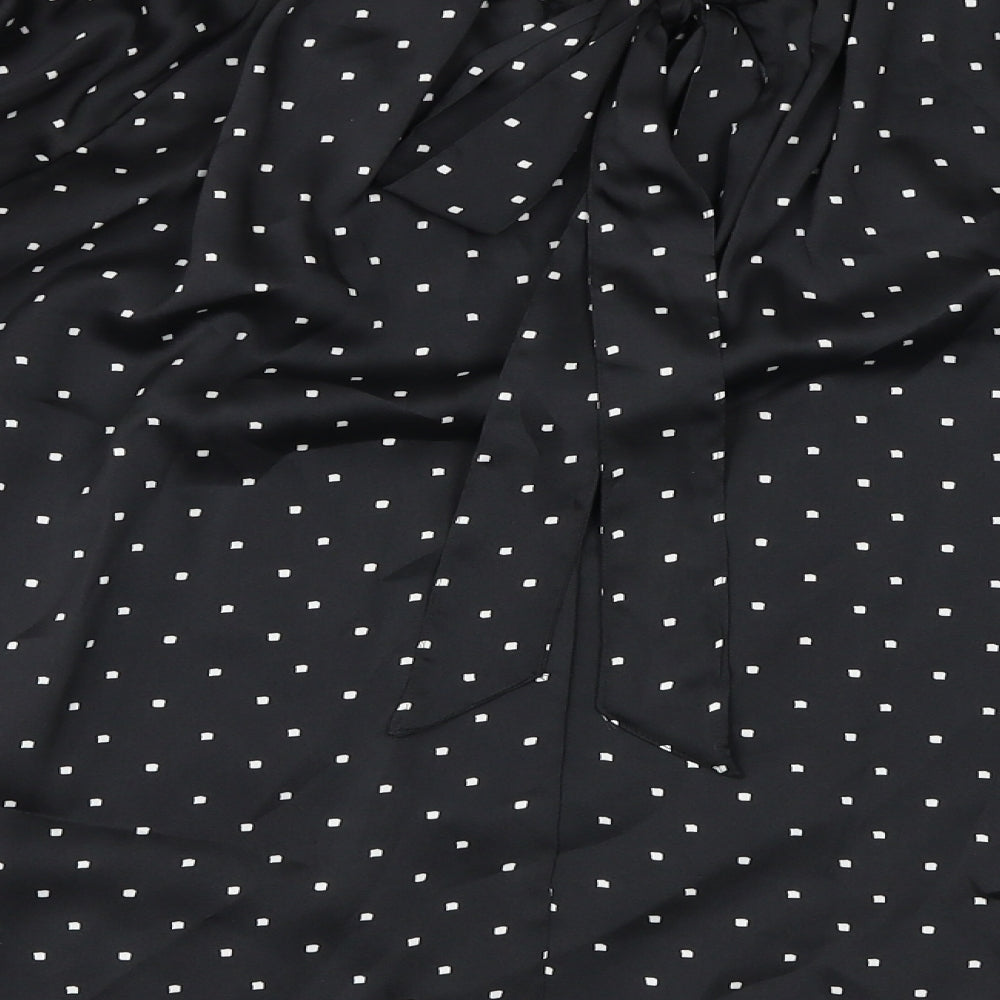 Marks and Spencer Womens Black Polka Dot Polyester Basic Blouse Size 8 Round Neck